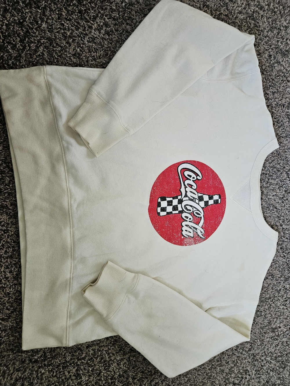 Coca-Cola Off-White Sweatshirt with Red Logo and Black Check